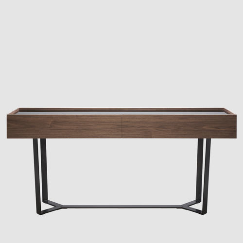 Moderner Konsolentisch - PERO  - more - Holzfurnier / Glas / Gestell aus Stahl