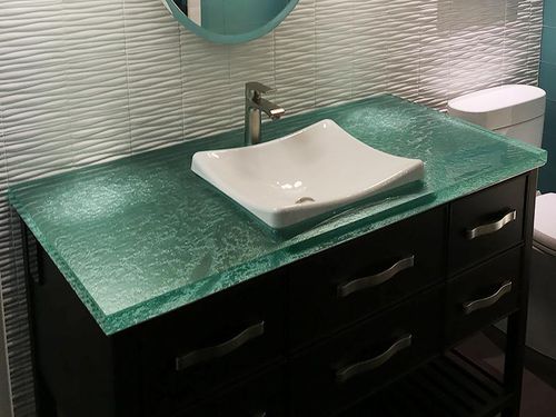 Glas-Waschtischplatte - CUSTOM BUILDERS - ThinkGlass - recycelt / maßgefertigt / mit Hintergrundbeleuchtung