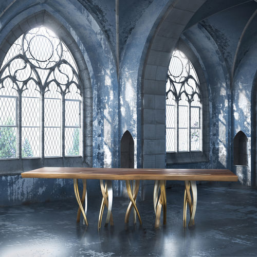 Esstisch / originelles Design - IL PEZZO 8 - Il Pezzo Mancante - Nussbaum / Massivholz / Gestell aus Messing