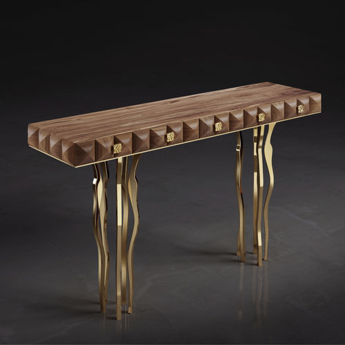 Konsolentisch / originelles Design - IL PEZZO 10 - Il Pezzo Mancante - Massivholz / amerikanischer Nussbaum / Gestell aus Messing