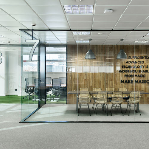 Abnehmbare Trennwand - NEO 7016 - DINOR - mit Glasfront / Aluminium / Laminat