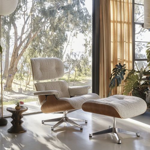 Moderner Sessel - EAMES - vitra - Stoff / Leder / Nussbaum
