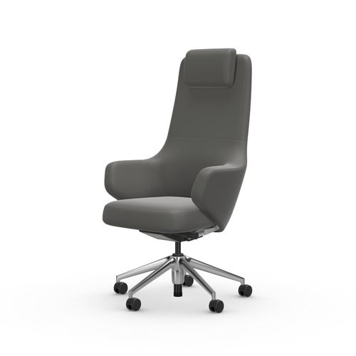 Moderner Chefsessel - GRAND - vitra - Leder / poliertes Aluminium / mit Kopfstütze