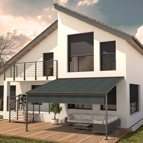 Selbsttragende Pergola - SINTESI - HELLA - angebaut / Metall / Stoff