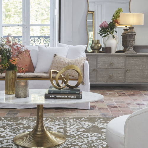 Klassischer Couchtisch - CHARLOTTE - BLANC D'IVOIRE - Marmor / Gestell aus Aluminium / oval