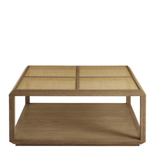 Klassischer Couchtisch - EMA - BLANC D'IVOIRE - Hartglas / Eiche / Rattan