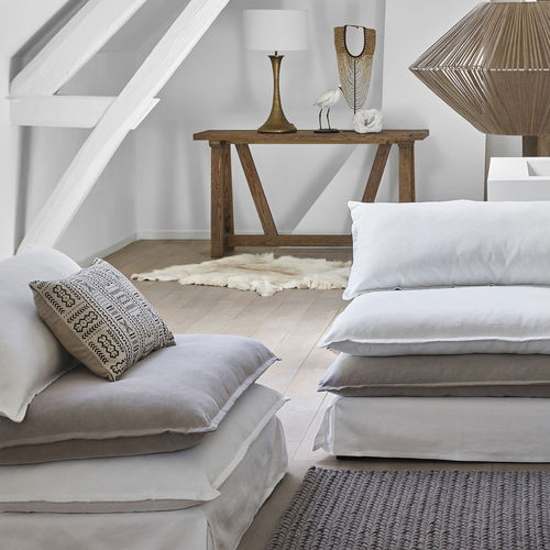 Moderner Kaminsessel - LEO - BLANC D'IVOIRE - Stoff / Sperrholz / Kiefer