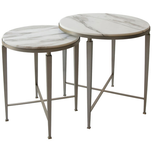 Moderner Beistelltisch - MAYFAIR - Decorus - Nickel / Marmor / Gestell aus Stahl