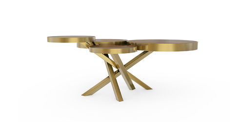 Moderner Couchtisch - WHEEL - Bat Eye - Nussbaum / Messing / rund