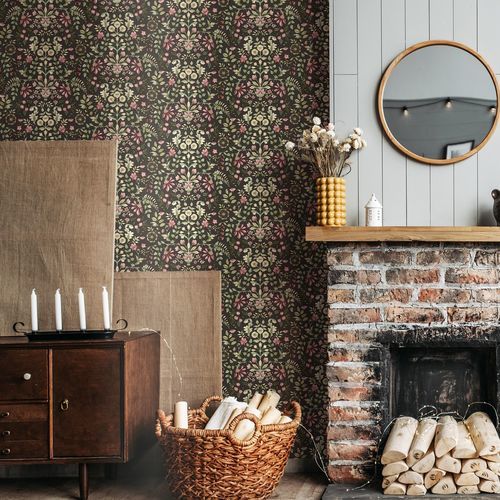 Klassische Tapete - FIORI COUNTRY - Parato - Blumenmotiv / geometrisches Muster / Streifenmuster