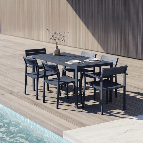 Moderner Esstisch - EOS - case - Aluminium / Holz / Gestell aus Aluminium