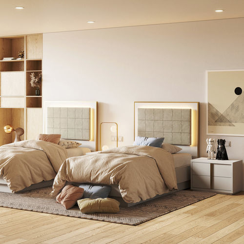 Einpersonenbett - XLUX - Irmaos Pereira Pacheco, SA - modern / gepolstertes Kopfteil / integrierter Beleuchtung