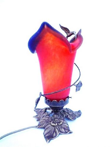 Tischlampe - COLIBRI - TIEF - Messing / geblasenes Glas / Art Nouveau
