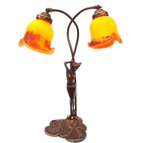 Tischlampe - ELSA 2 - TIEF - Messing / geblasenes Glas / Art Nouveau