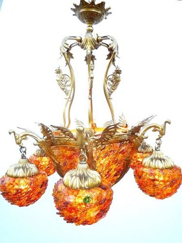 Stil-Kronleuchter - DRAGON - TIEF - Glas / Bronze / OLED