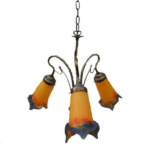 Kronleuchter / Art Nouveau - NANCY 3 - TIEF - geblasenes Glas / Messing