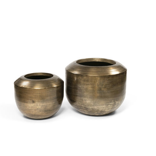 Messing-Pflanzgefäß - ANTIQUE - DEKOCANDLE - rund / für Privatgebrauch / gold