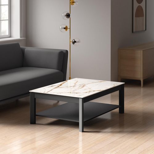 Moderner Couchtisch - MULTIPLUS  - Cancio - Hartglas / Keramik / Gestell aus lackiertem Aluminium