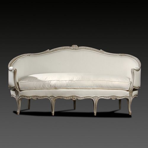 Sofa / Louis XV - L15 T C3 - MASSANT - Stoff / weiß / grün
