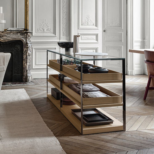 Modernes Sideboard - LITHOS - MAXALTO - Holzfurnier / MDF / aus lackiertem Metall