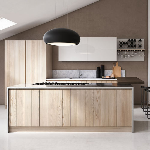 Moderne Küche - Dogu - Aurora cucine - Kastanienholz / Kochinsel / L-förmig