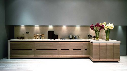Moderne Küche - Alison - Aurora cucine - Nussbaum / Kochinsel / L-förmig
