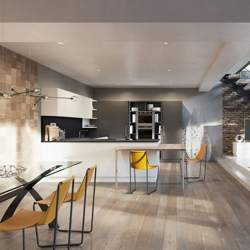 Moderne Küche - Essence - Aurora cucine - Eiche / Kochinsel / Versteckte