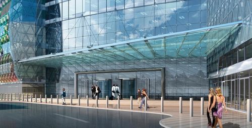Vordach für Eingang - FEDERATION TOWER - Stahlbau Pichler - Edelstahl / Glas / flach
