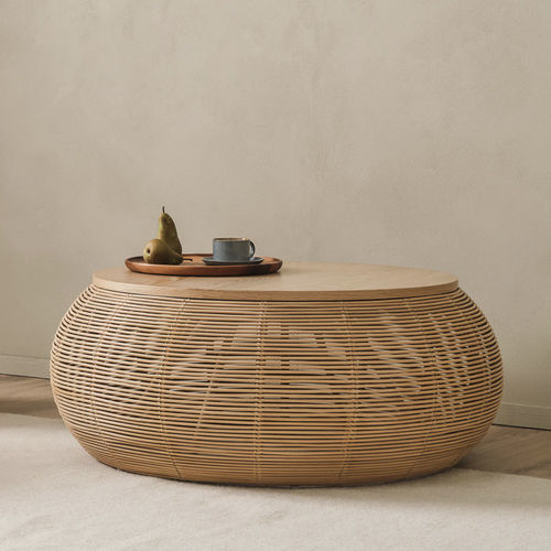 Moderner Couchtisch - VIVI - VINCENT SHEPPARD - Eiche / Holzfurnier / Gestell aus Rattan