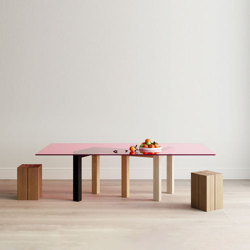 Moderner Tisch - PENROSE - LA CHANCE - Glas / Gestell aus Holz / rechteckig