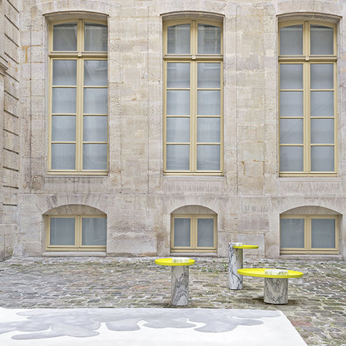 Beistelltisch / originelles Design - SALUTE - LA CHANCE - Marmor / Kupfer / aus verchromtem Metall