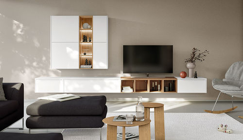 Moderne Wohnwand - Touch - nobilia - lackiertes Holz / Eiche / mit Regal