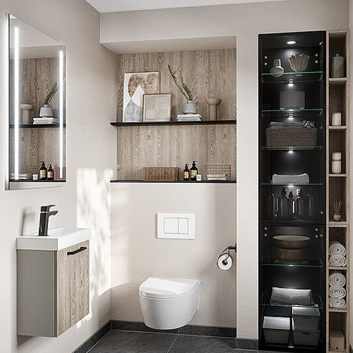 Modernes Badezimmer - HOSPITABLE - nobilia - Holz / für Kleinraum