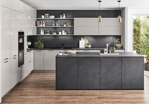 Schiefer-Küche - NOVALUX 519 - nobilia - modern / Holz / Kochinsel