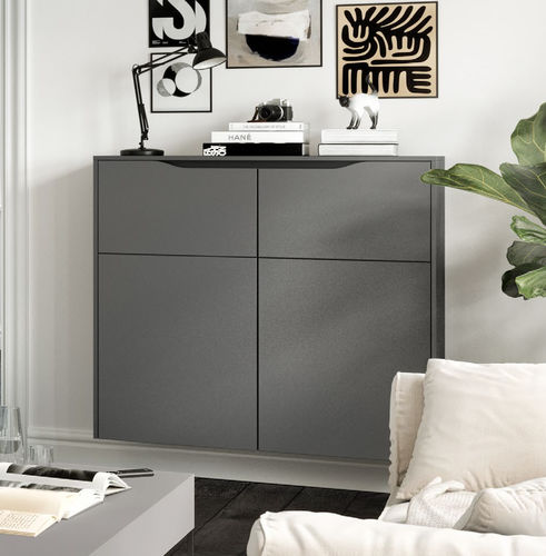 Wandmontiertes Sideboard - LINE N CURVE - nobilia - modern / lackiertes Holz / grau