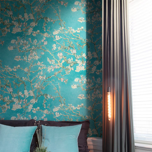 Moderne Tapete - TURQUIOSE BLOSSOMING ALMOND TREES R2788 - WALLS REPUBLIC - Stoff / Blumenmotiv / chinesisches Motiv