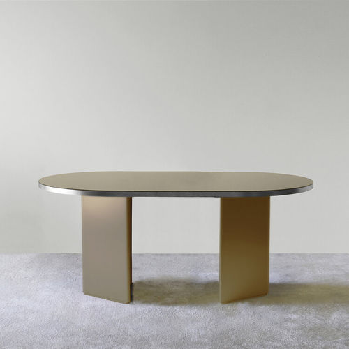 Moderner Esstisch - BRANDY - L - ENO STUDIO - Glas / Gestell aus Holz / rund