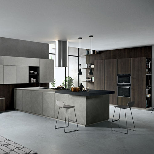 Moderne Küche - PLAY - DIBIESSE - Holzfurnier / lackiertes Holz / Kochinsel