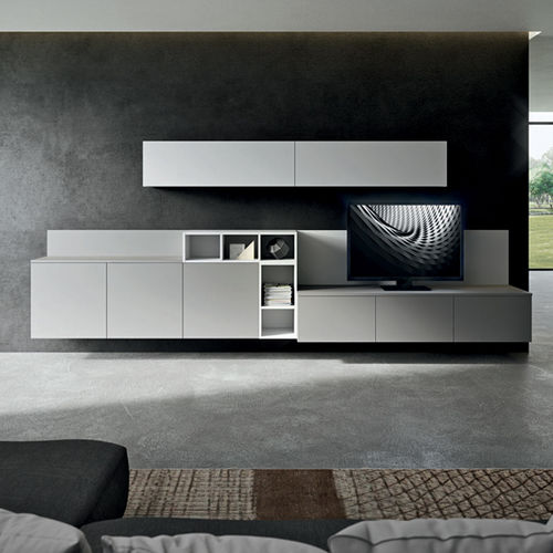 Moderne Wohnwand - LIVING MODULARITY - DIBIESSE - lackiertes Holz