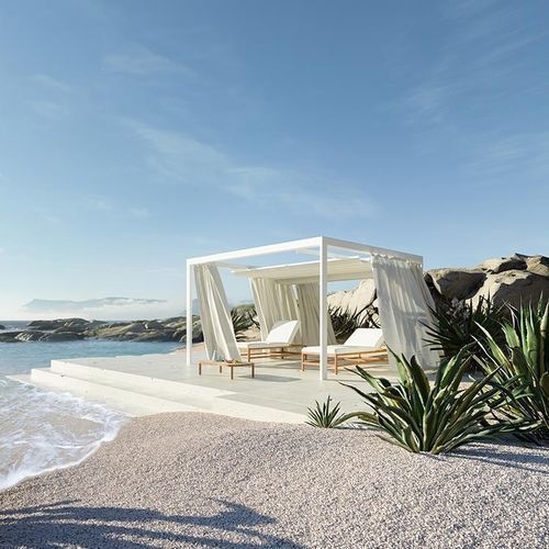 Selbsttragende Pergola - Eivissa  - Ethimo - Teakholz / Aluminium / Vorderseite aus Hartglas