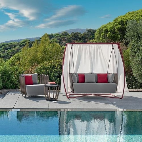 Garten-Hollywood-Schaukel / Acrylgewebe - Swing - Ethimo - Teakholz / Aluminium / selbsttragend