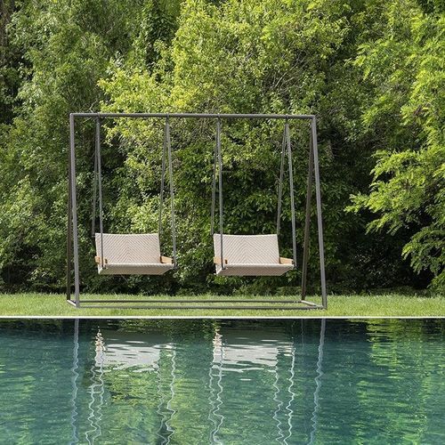 Garten-Hollywood-Schaukel / Acrylgewebe - Allaperto  - Ethimo - Teakholz / Korbweide / Kordel
