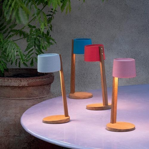 Tischlampe - Gaia - Ethimo - Teakholz / Polyester / modern