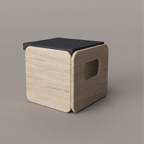 Moderner Hocker - POUF - karakter - Leder / Gestell aus Holz / schwarz