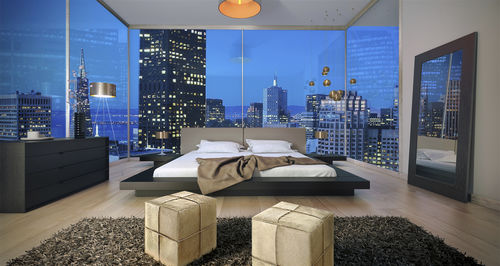 Doppelbett - WORTH - QUEEN - MODLOFT - modern / mit Nachttisch / Nussbaum