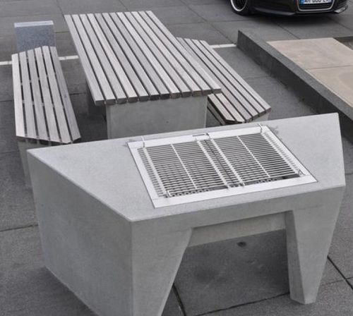 Moderne Tischgarnitur - BUTCH - URBASTYLE - Holz / Beton / für Außenbereich