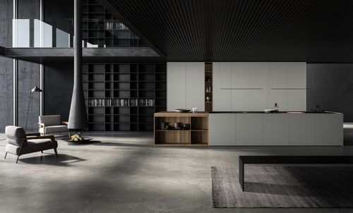 Moderne Küche - TWINS - Key cucine - Aluminium / lackiertes Aluminium / Natureiche