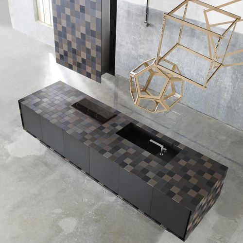 Moderne Küche - ECO - Key cucine - Verbundwerkstoff / großformatig / ohne Griff