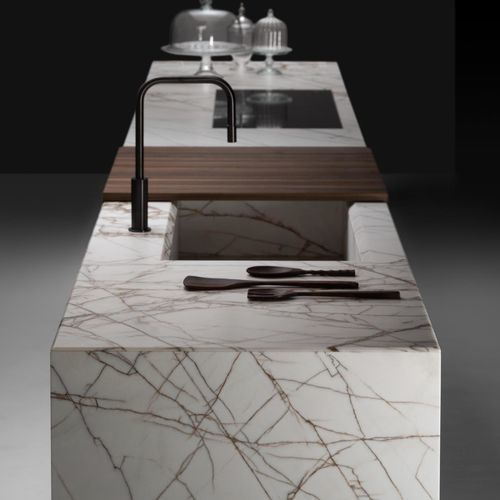 Marmor-Kücheninsel - KU45 STRIP - Key cucine - lackiertes Metall / Holz / Nussbaum