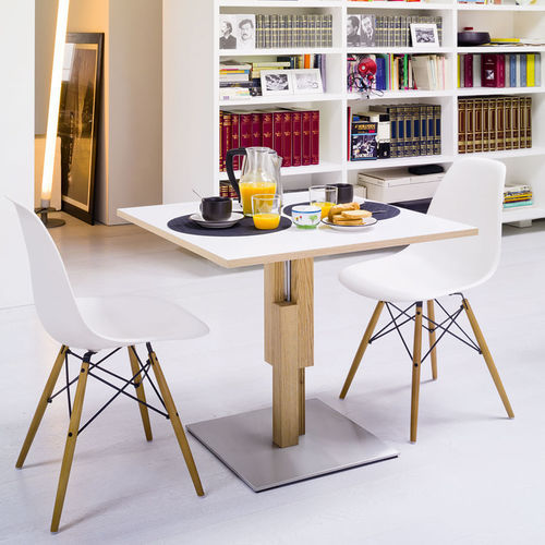 Moderner Couchtisch - Duetto - Sculptures Jeux - Eiche / Laminat / Gestell aus rostfreiem Edelstahl
